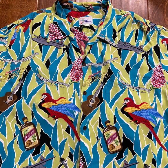 Reyn Spooner Vintage Hawaiian Spun Rayon Margaritaville Volcano Shirt Men's XL - Picture 2 of 9